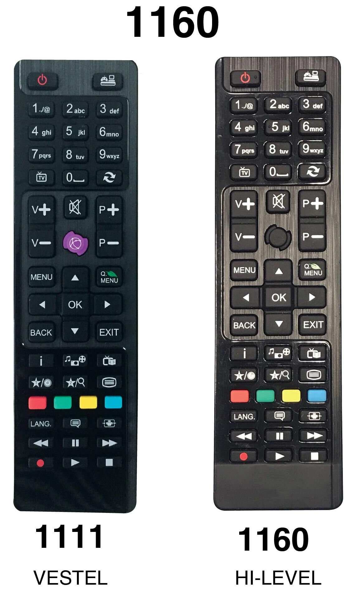 KUMANDA 1160  KK1125-HI LEVEL,VESTEL SİYAH TUŞLU 55HL500
