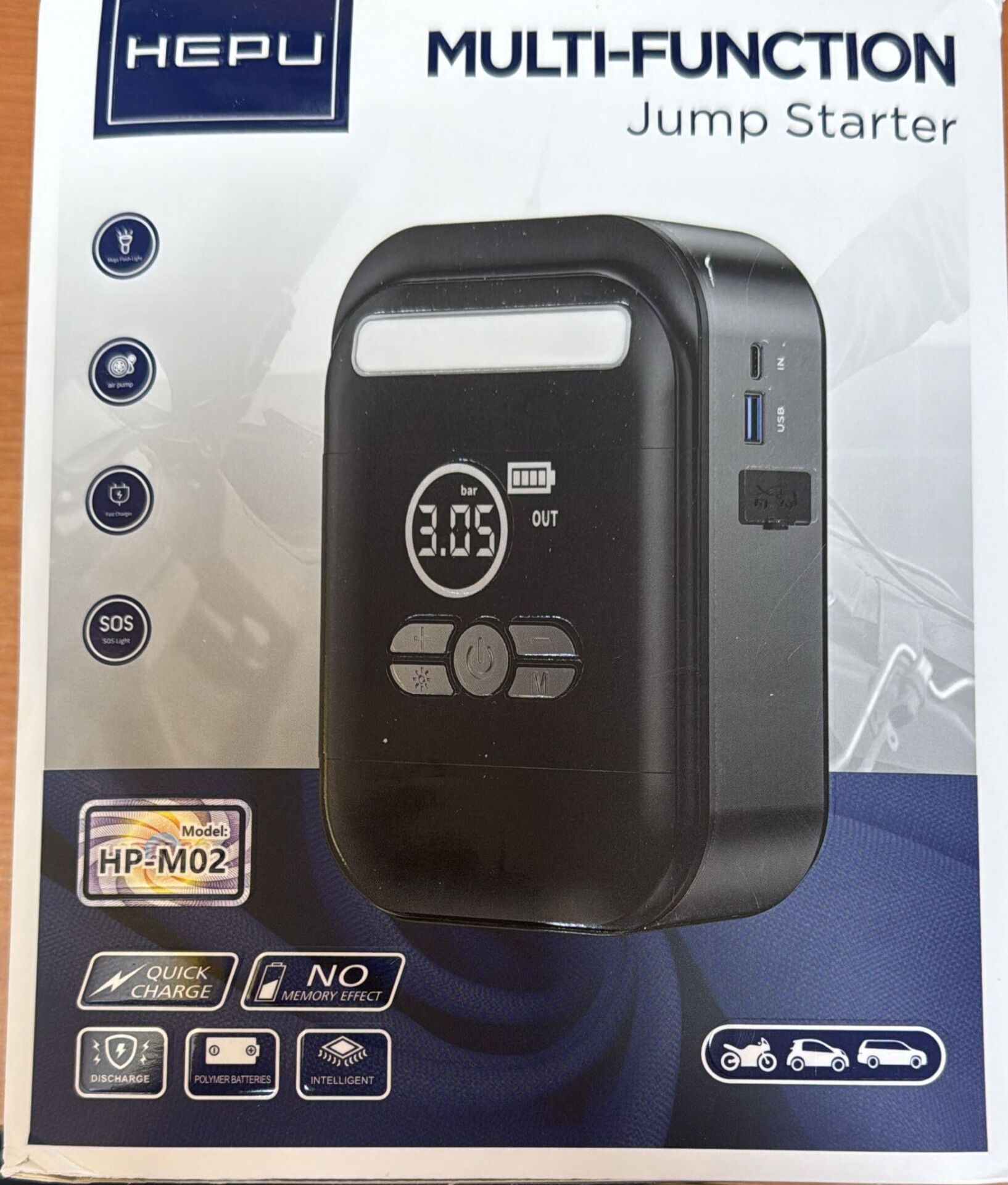 HEPU HP-M02 ARAÇ AKÜ TAKVİYE ŞOK CİHAZI + KOMPRESÖR + POWERBANK + EL FENERİ