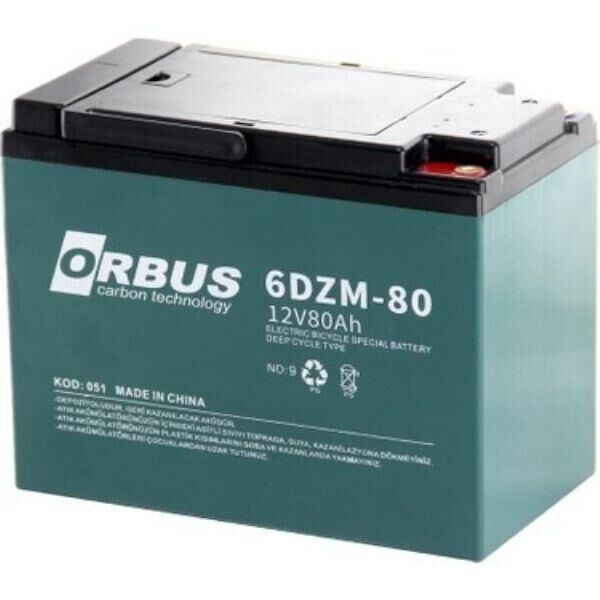 12 VOLT 80 AMPER JEL ELEKTRİKLİ BİSİKLET AKÜSÜ ORBUS-ÖLÇÜLER -222*122*176 mm.13.5 KG