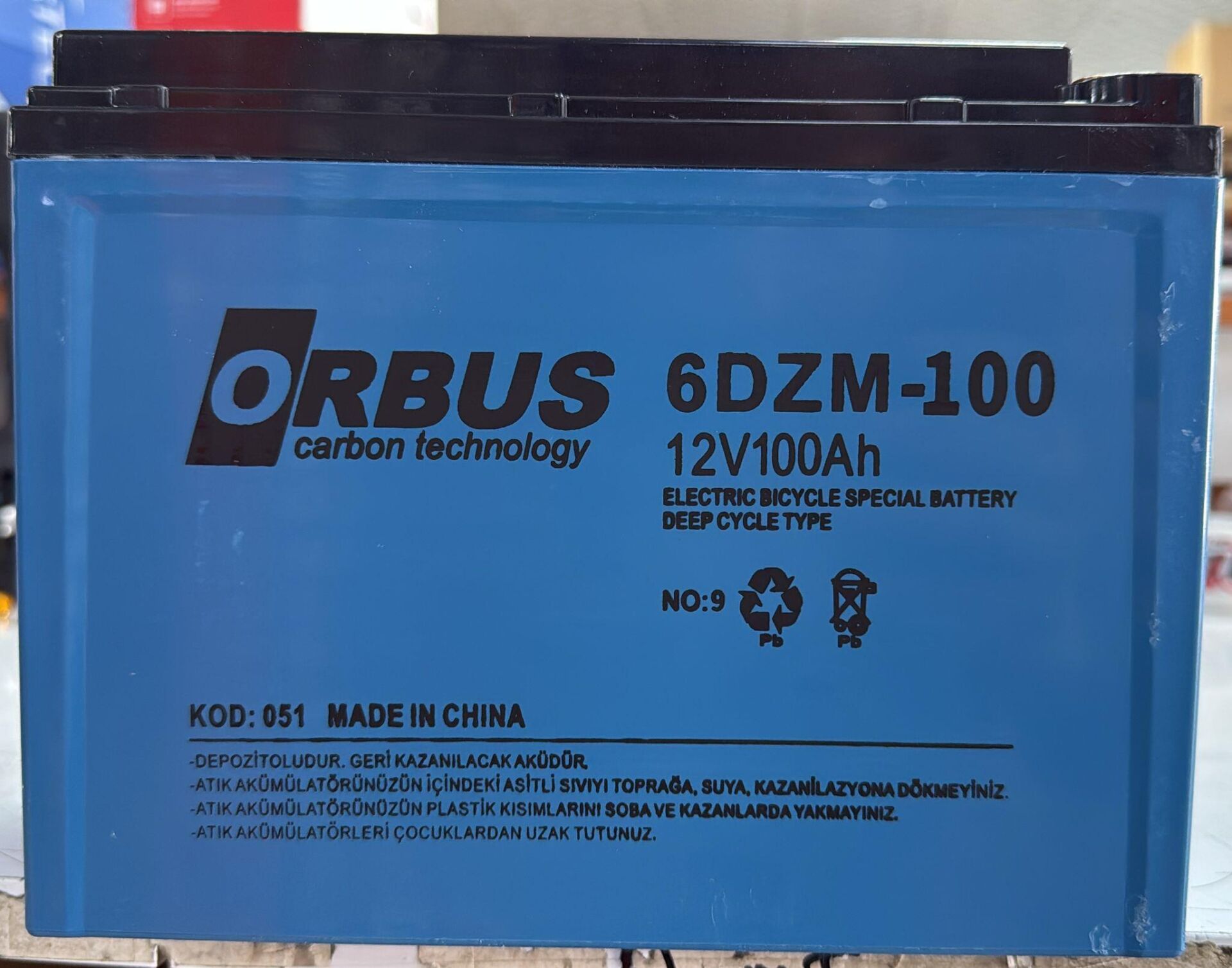 12 VOLT 100 AMPER JEL ELEKTRİKLİ BİSİKLET AKÜSÜ ORBUS-ÖLÇÜLER -224*150*178 mm.