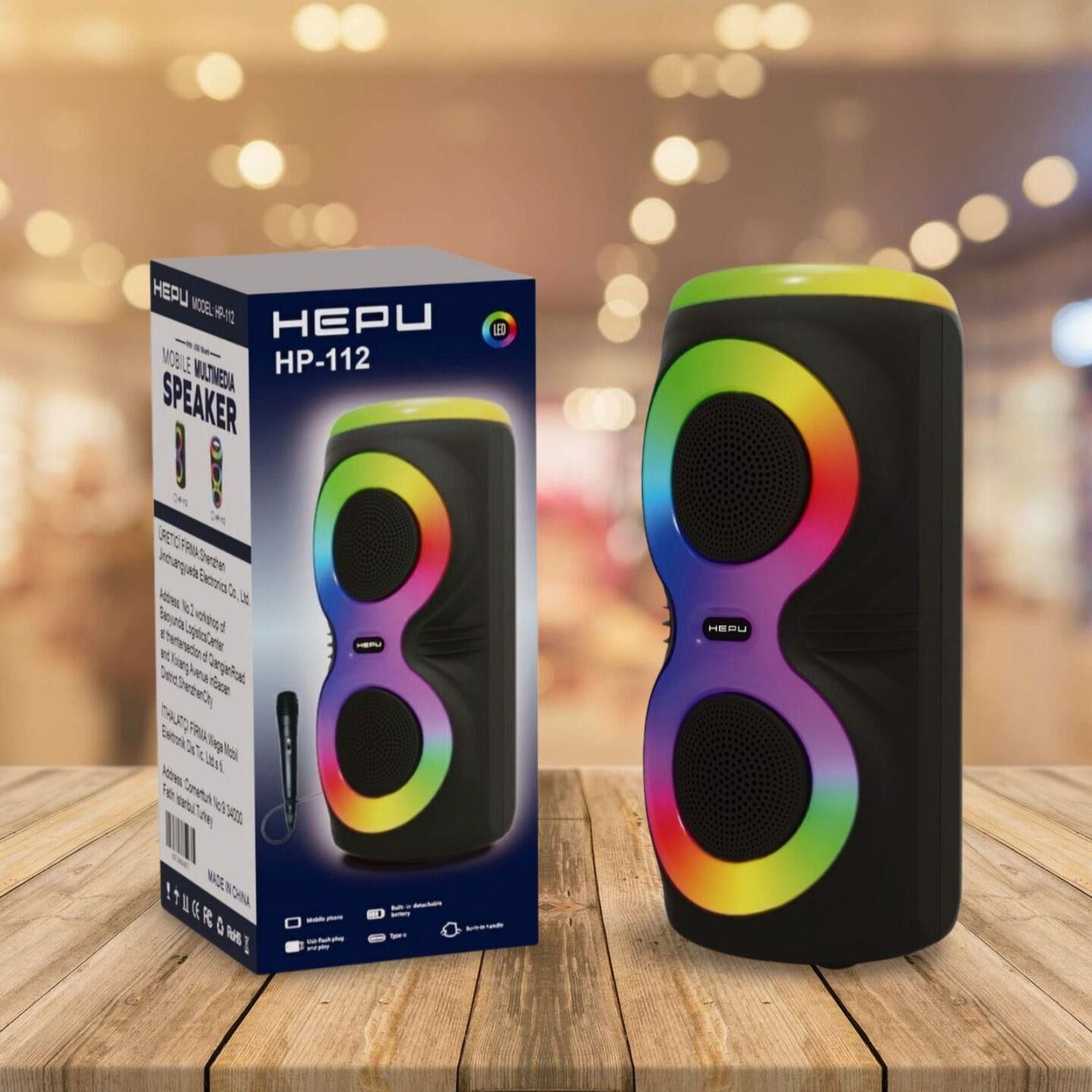 HEPU HP-112 2X4'' 2X10CM KABLOLU 1 EL MİKROFON BLUETOOTH ŞARJLI MÜZİK KUTUSU