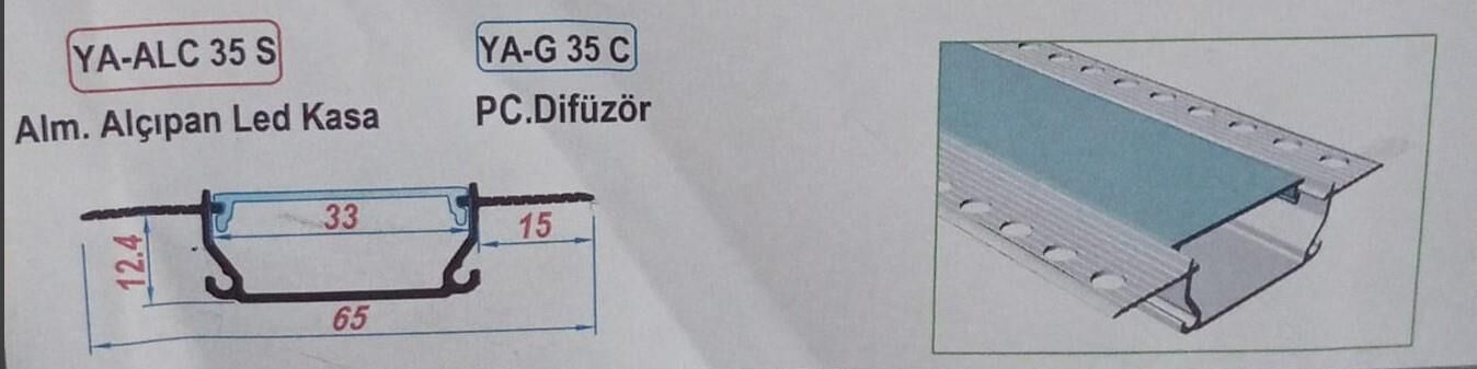 ALÇIPAN LED PROFİL KASASI CAM DAHİL YA-ALC 35S-305 CM 1 BOY FİYATIDIR