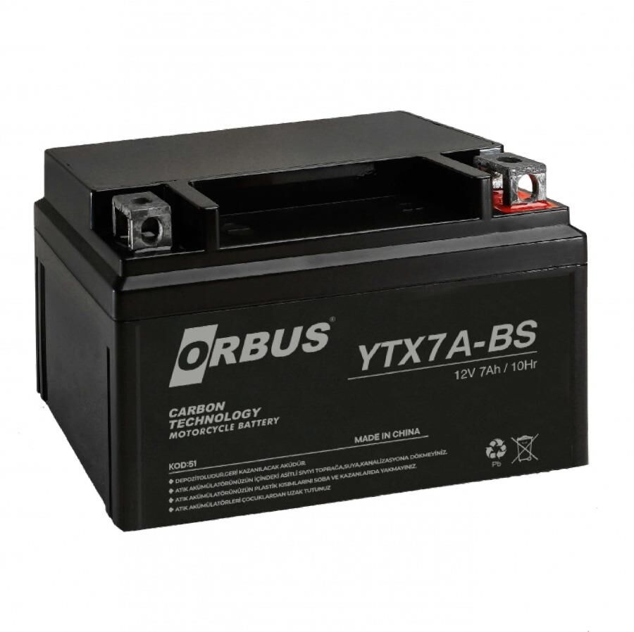 12 VOLT 7 AMPER ORBUS MOTOSİKLET AKÜSÜ-ÖLÇÜLER 152*88*94 mm-2,5 kg-YTX7A-BS YATAY
