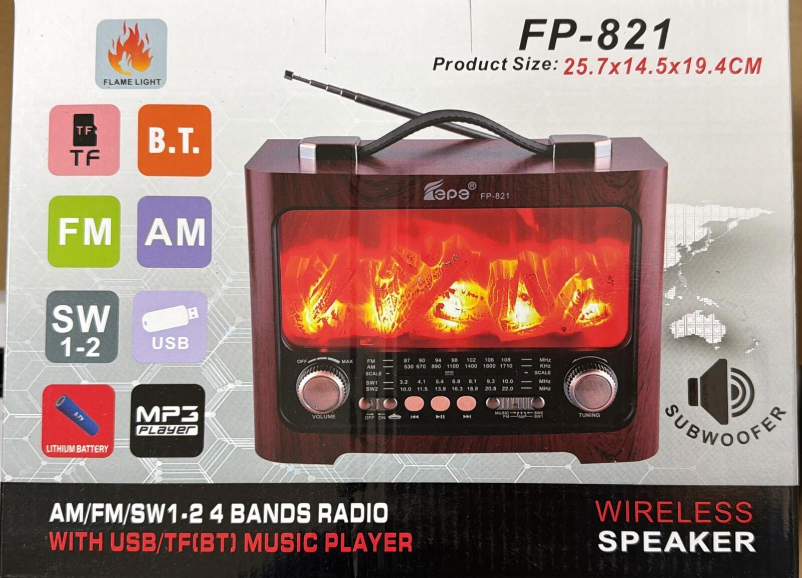 FEPE FMFP-821 Şömineli - Bluetooth - Usb - Şarjlı Nostaljik Radyo