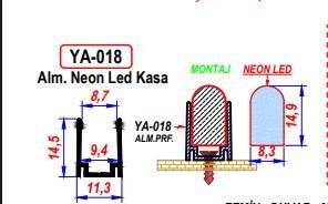 NEON LED KANALI ALİMİNYUM YA-018-DIŞTAN DIŞA 14,50X11,30MM 1 BOY 210 CM FİYATIDIR