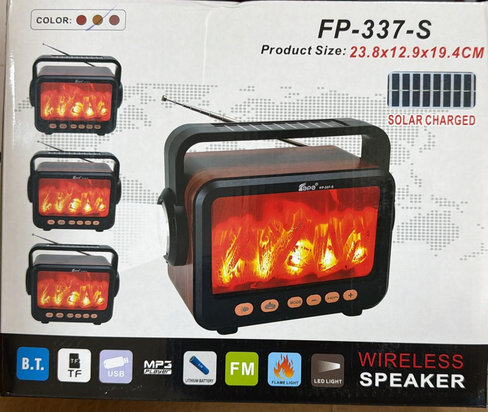 FEPE FMFP-337S Solar Güneş Panelli Şömineli - Bluetooth - Usb - Şarjlı Nostaljik Radyo