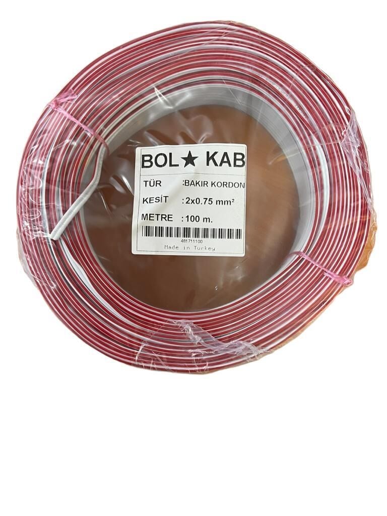 BOLKAB 2X0.75 BAKIR BEYAZ KODLU KORDON KABLO 1 MT FİYATIDIR