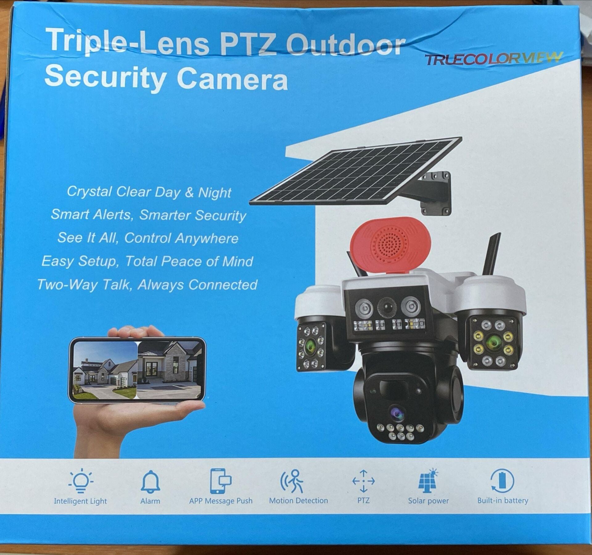 O-KAM 8095 3 Lens Siren + Çakar + Hoparlör Wifi Solar Güneş Panelli Kamera