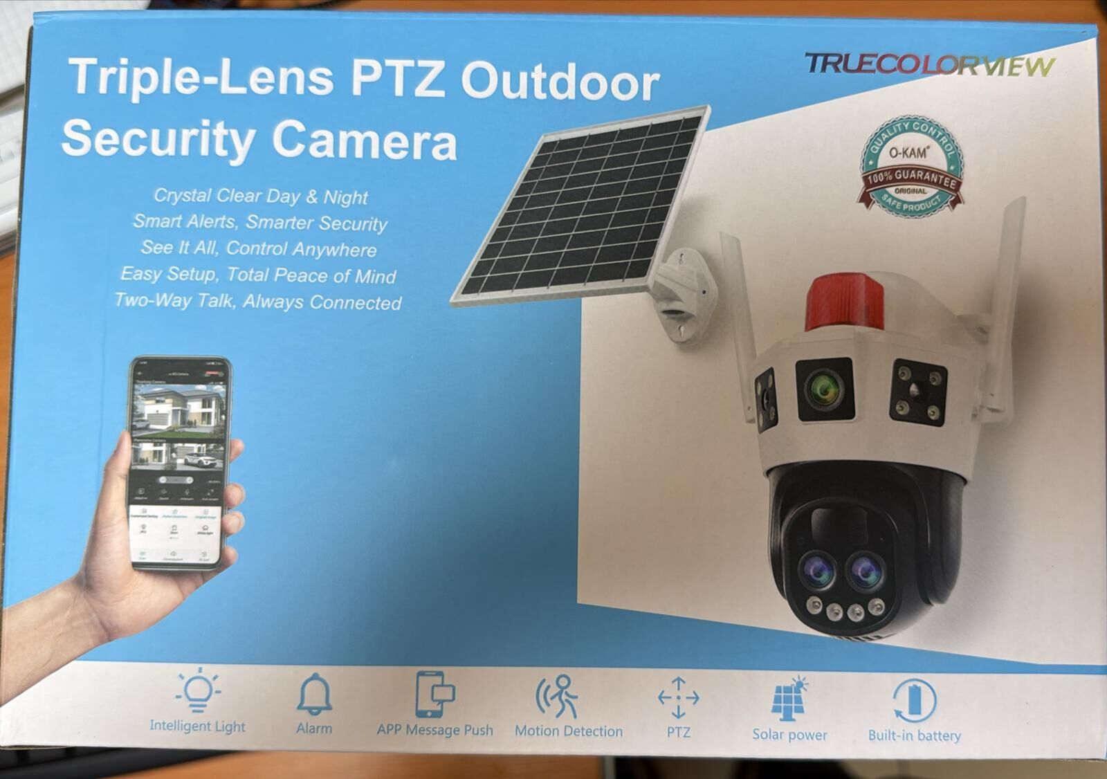 O-KAM 7050 3 Lens Siren + Mikrofon + Hoparlör 10X Optic Wifi Solar Güneş Panelli Kamera