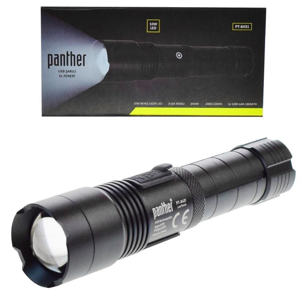 PANTHER PT-8431 USB ŞARJLI 1X18650 PİLLİ 2000 LÜMEN EL FENERİ