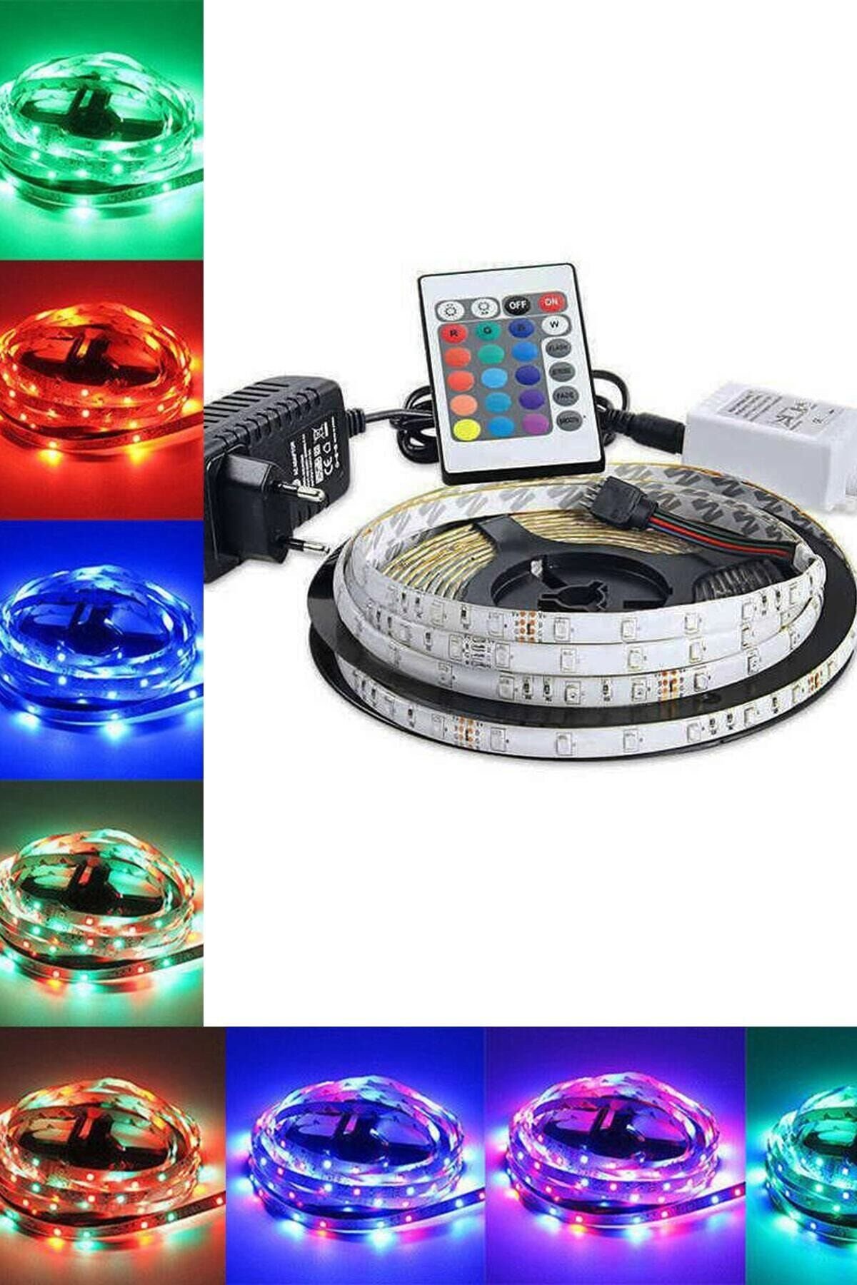 RGB ŞERİT LED SETİ ADAPTÖR KUMANDA DAHİL 5 METRE - HT 1401