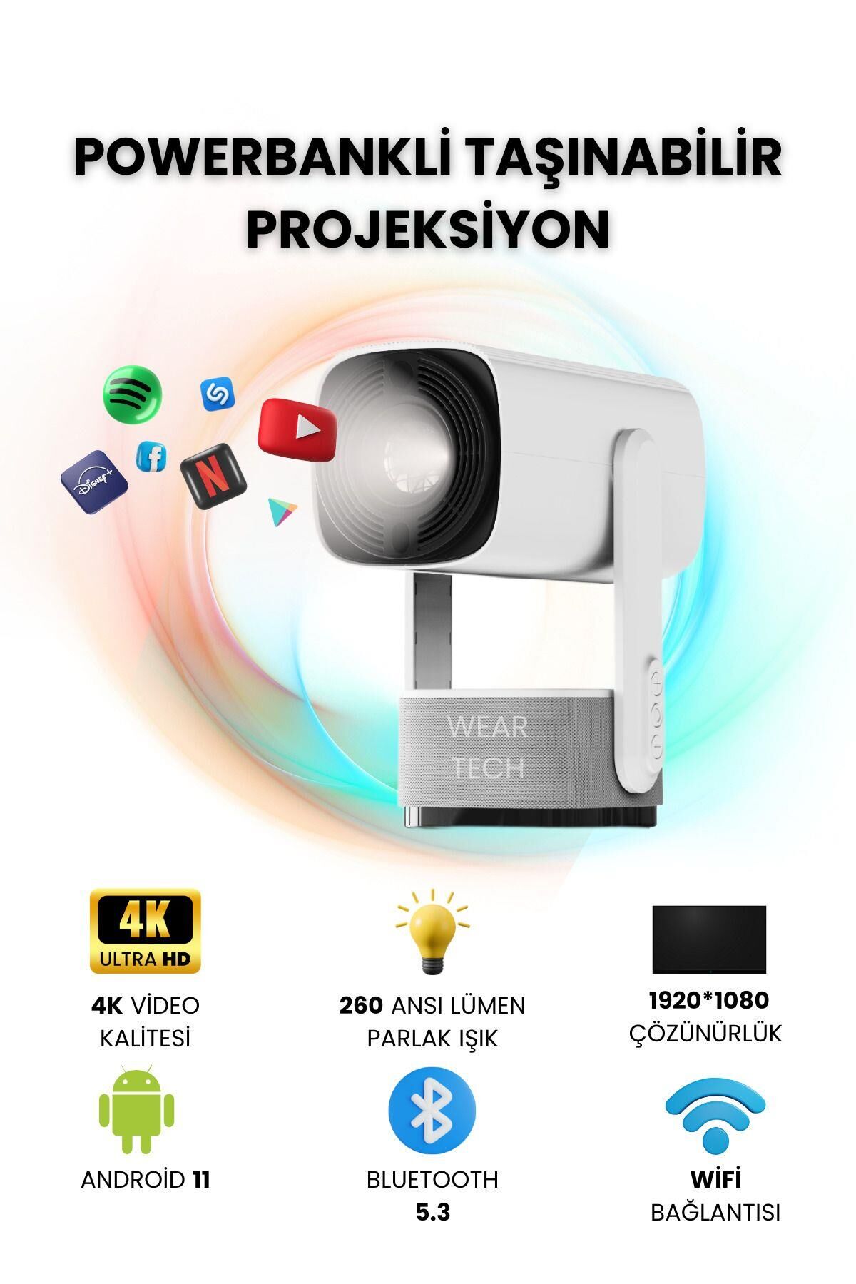 AGGIY K2 4K ŞARJLI ANDROID 11 BLUETOOTH - WİFİ -HOPARLÖR TAŞINABİLİR PROJEKSİYON