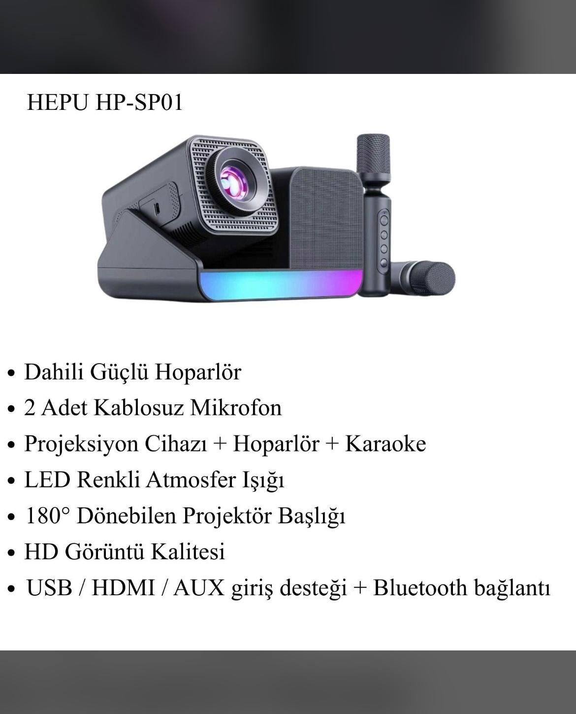 HEPU HP-SP01 4K PROJEKSİYON + MÜZİK KUTUSU + KARAOKE SET
