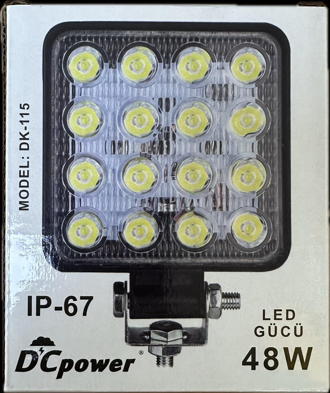 LED PROJEKTÖR 12-24 VOLT 48 WATT 16 LEDLİ BEYAZ IŞIK OTO ARAÇ PROJEKTÖRÜ 10.5X10.5CM