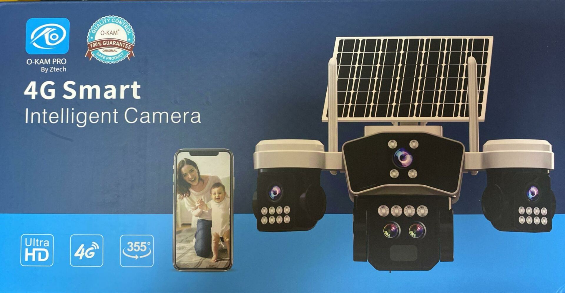 O-KAM 9095 4G SİM KARTLI Solar 3+3+3 - 9MP PTZ 10X Optic Zoom3 Lens Köşeler Ayarlı Kamera