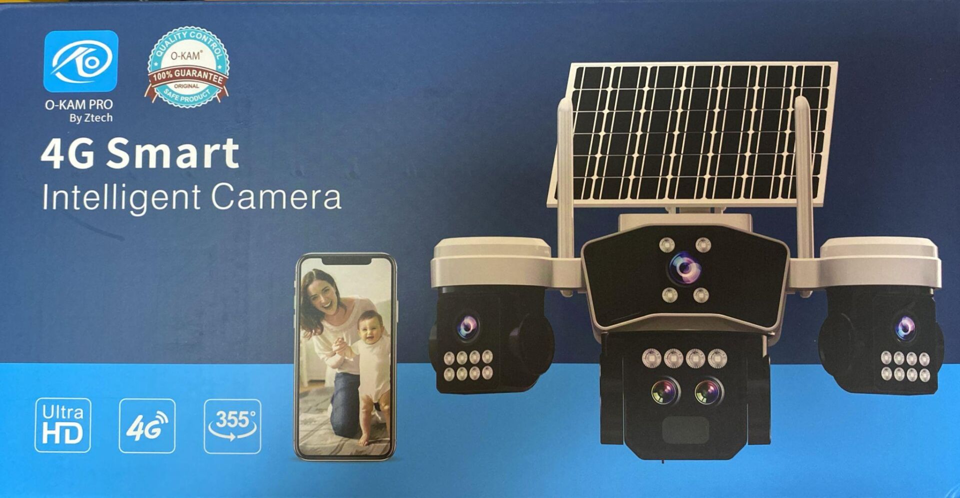 O-KAM 9095 4G SİM KARTLI Solar 3+3+3 - 9MP PTZ 10X Optic Zoom3 Lens Köşeler Ayarlı Kamera