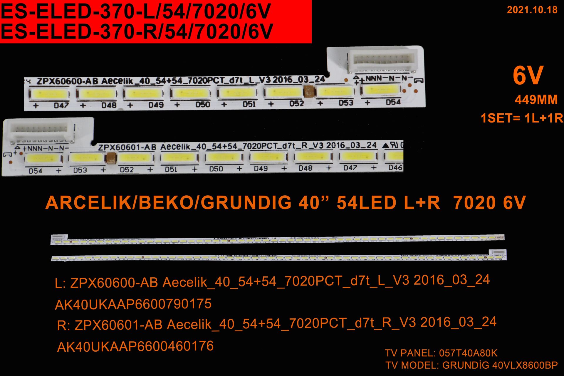 TV LED BAR 2356 2 Lİ ÇUBUK-A40L9672-A40L9872-40CLX8670-ZPX60600--ELED-370-WİNKEL