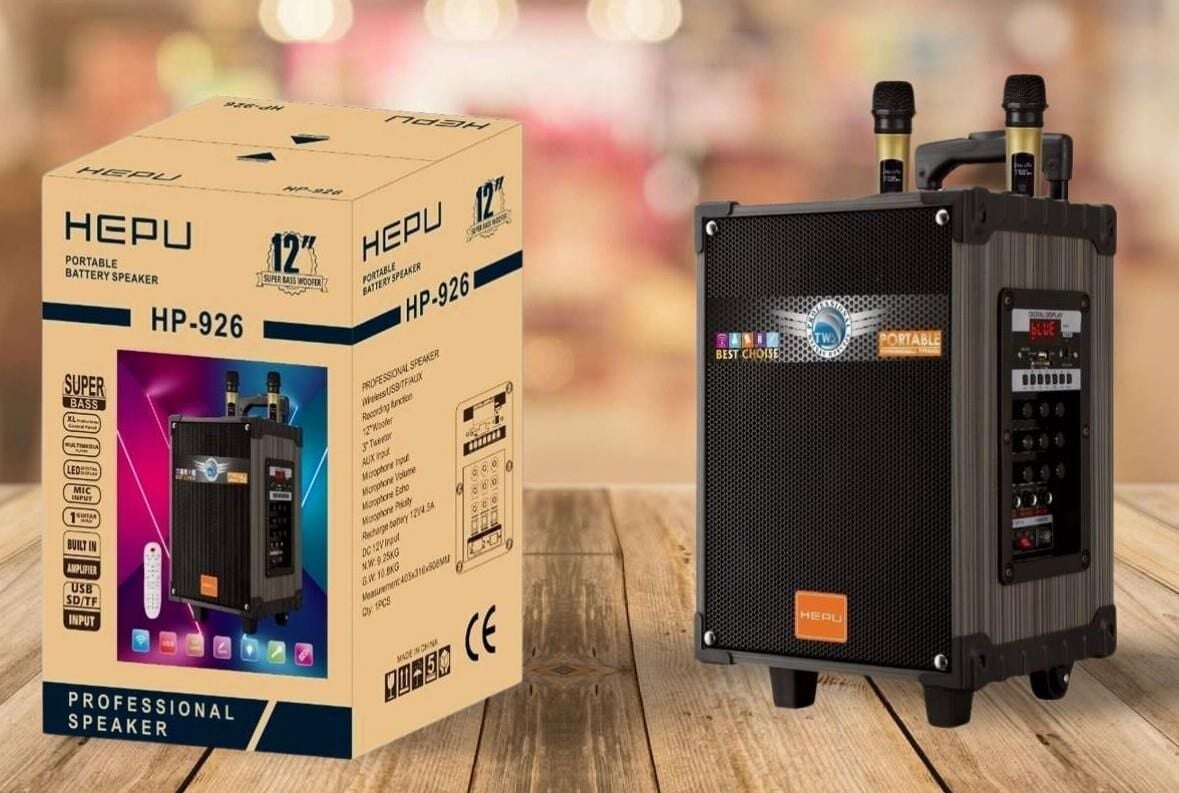 HEPU HP-926 12'' 30CM KABLOSUZ 2 EL MİKROFON ŞARJLI MÜZİK KUTUSU & MEVLÜT ANFİSİ