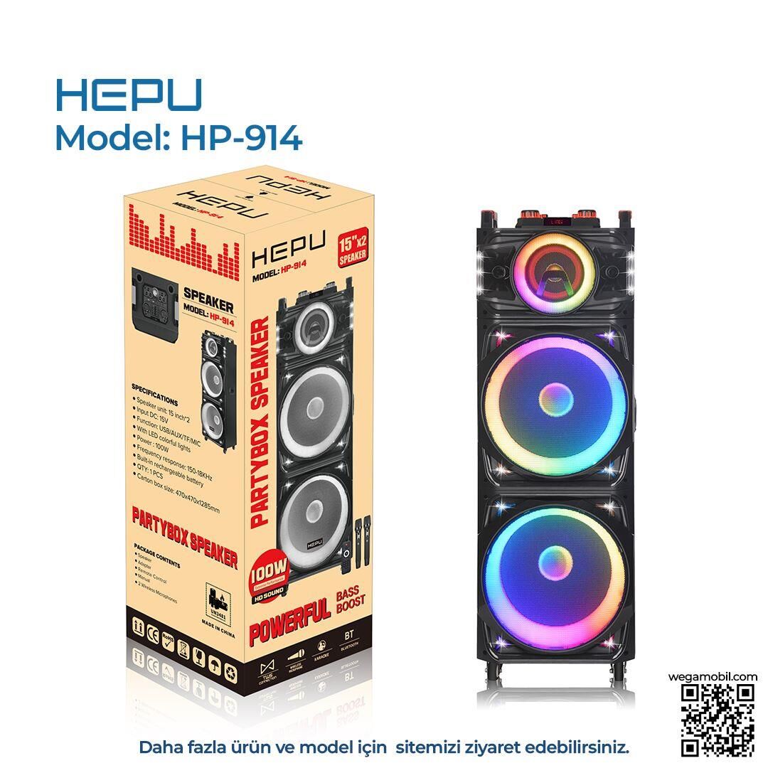 HEPU HP-914 2X12'' 2X30CM KABLOSUZ  2 EL MİKROFON BLUETOOTH ŞARJLI MÜZİK KUTUSU