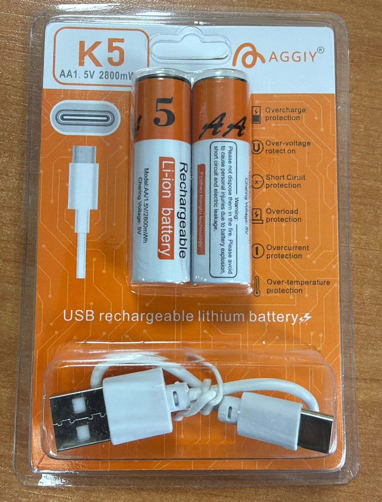 AGGIY K5 AA KALEM TYPE-C ŞARJLI PİL 1.5 VOLT 2800MAH