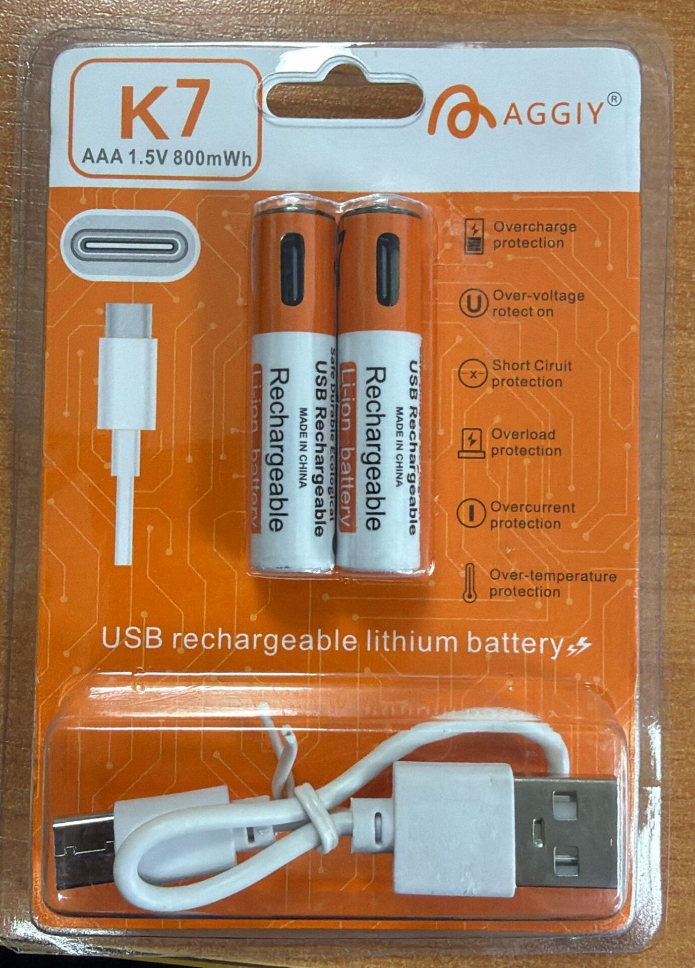 AGGIY K7 AAA İNCE TYPE-C ŞARJLI PİL 1.5 VOLT 800MAH