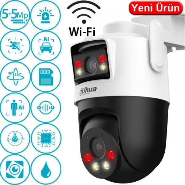 Dahua IPC-WPT1539DDSW-5E2-PV 5+5MP Dış Mekan Wi-Fi Çift Lensli & Speed Dome Tilt Kamera