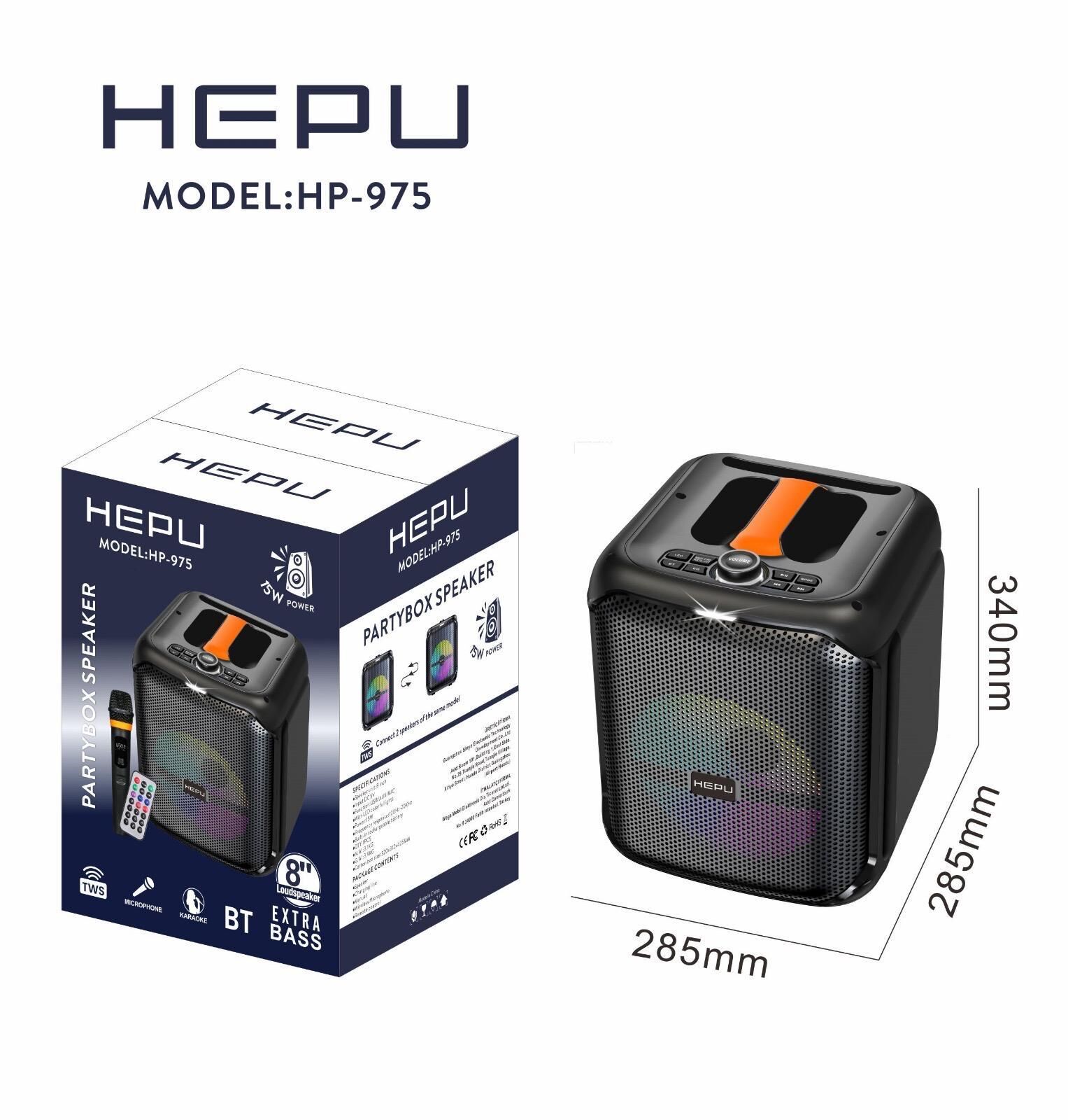 HEPU HP-975 8'' 20CM KABLOSUZ 1 EL MİKROFON BLUETOOTH ŞARJLI MÜZİK KUTUSU