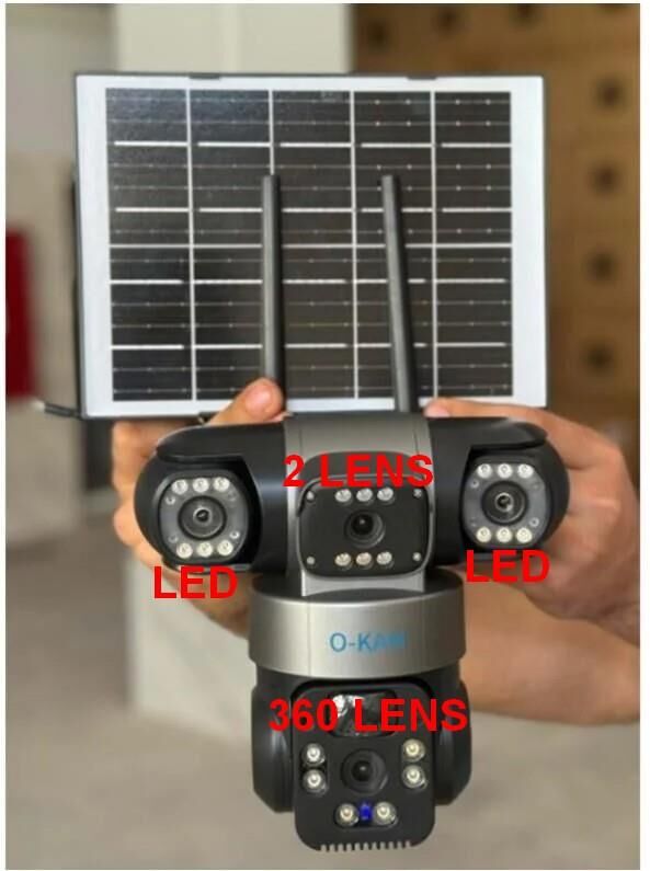 O-KAM 6060 4G SİM KARTLI Solar 6MP PTZ 2 LENS 3 GÖRÜNTÜ - ORTA 2 LENS + 360 HAREKETLİ LENS