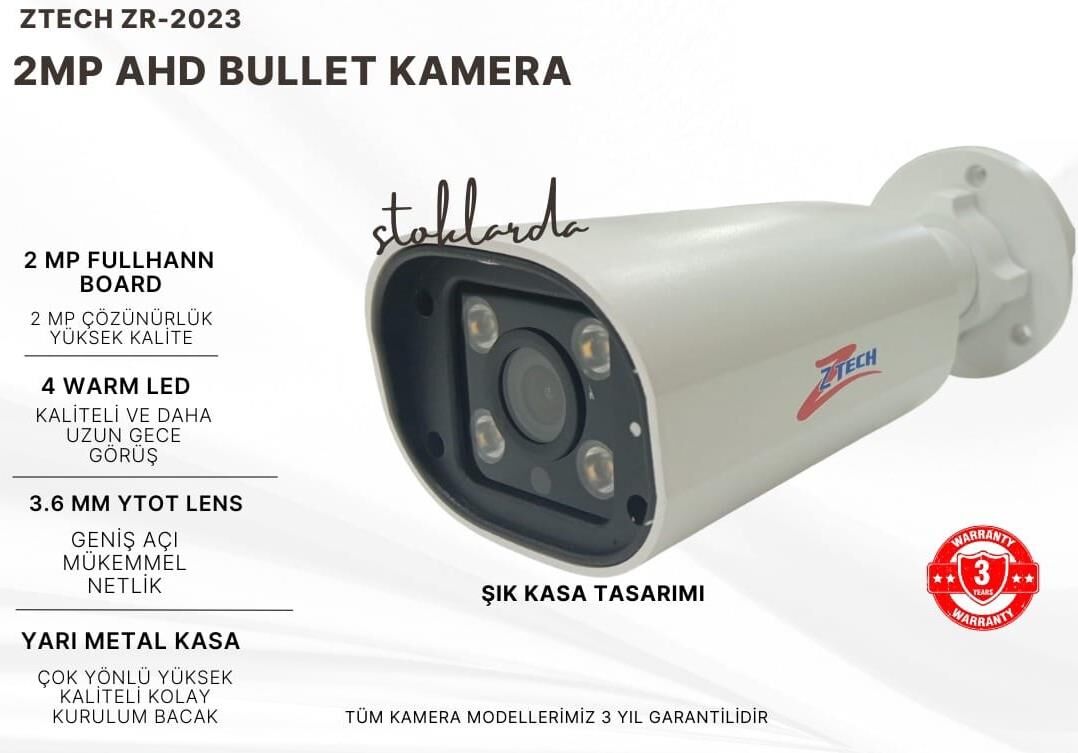 ZTECH ZR-2023 2MP AHD FULLCOLOR SESLİ 2.88MM  GENİŞ AÇI BULLET DIŞ MEKAN KAMERA