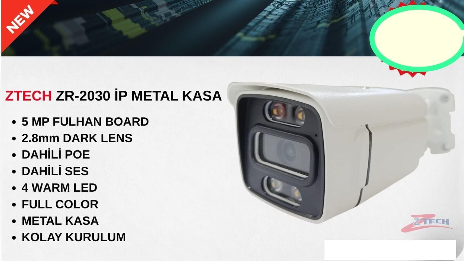 ZTECH ZR-2030 5MP 4WARMLED FULLCOLOR IŞIKLI + MİKROFON BULLET DIŞ MEKAN METAL IP KAMERA