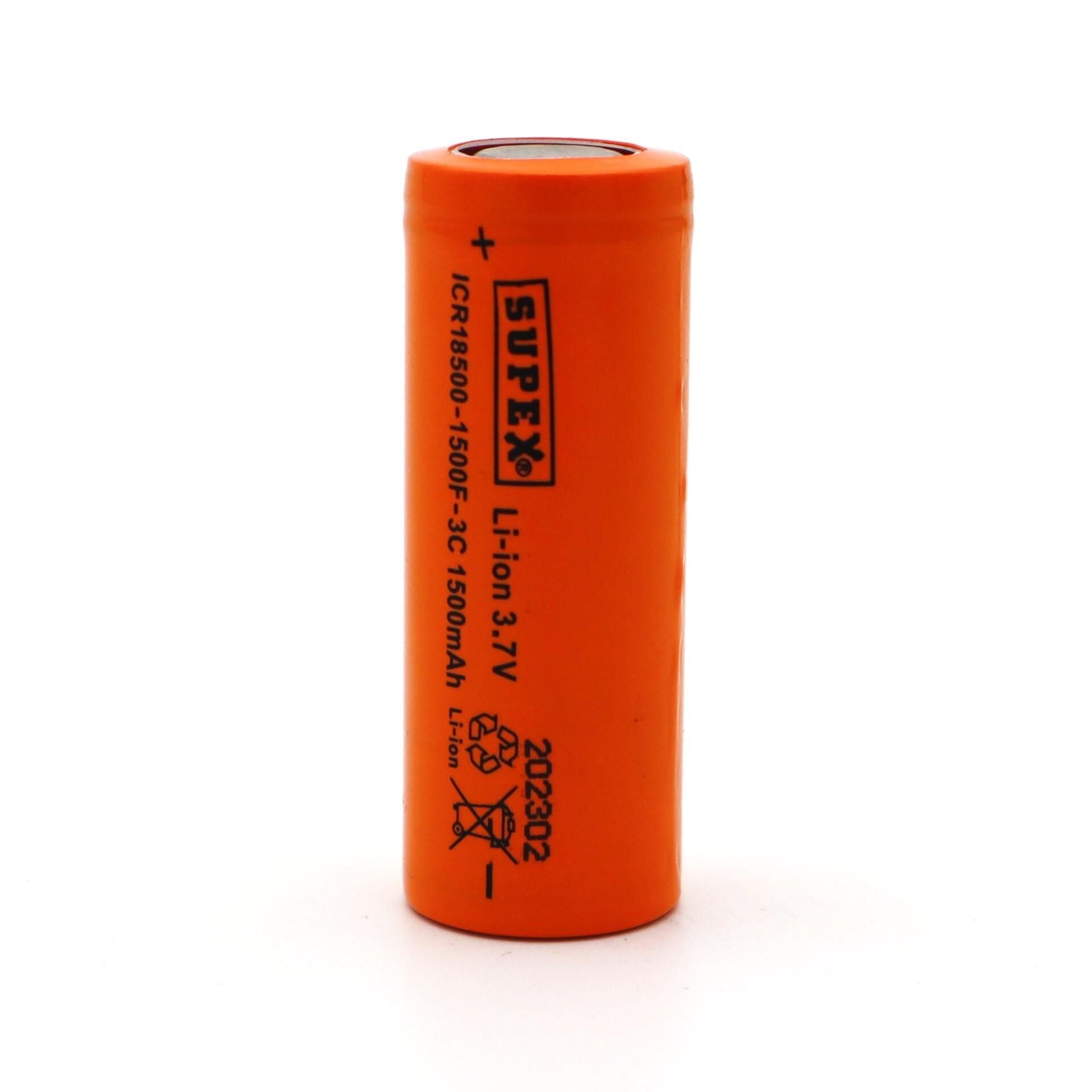 18500 1500MA 3.7 VOLT 10C LİTYUM DÜZ KAFA PİL SUPEX