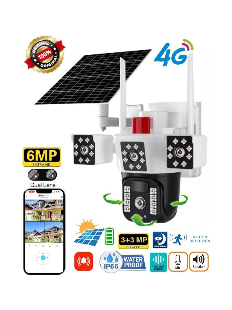 O-KAM 3030 4G SİM KARTLI Solar 6MP PTZ Dual LENS IP KAMERA