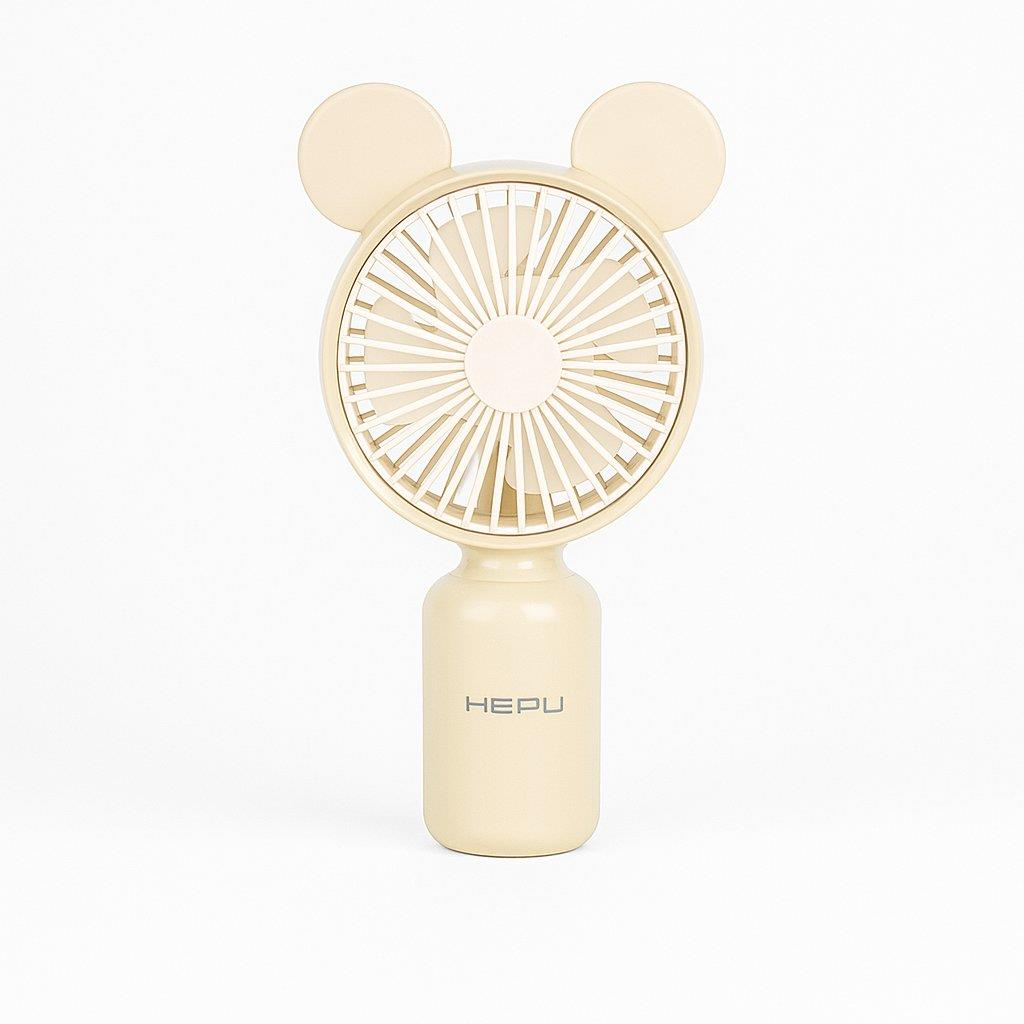 HEPU HP-F04 USB Şarjlı El Tipi Mini Fan – Ayıcık Kulak Figürlü, 3 Kademeli Rüzgar Seçeneği