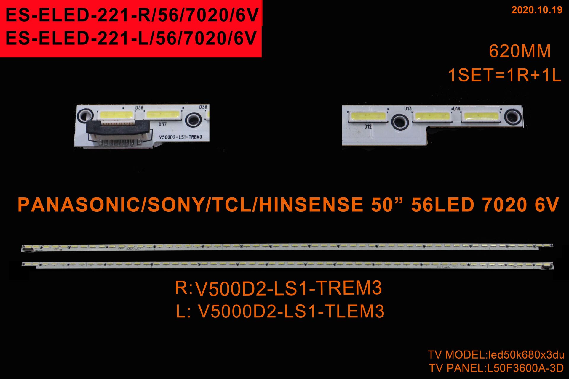 TV LED BAR 2353 2 Lİ ÇUBUK-50PUK6809 50UA9200 10092495-ELED-221-WİNKEL