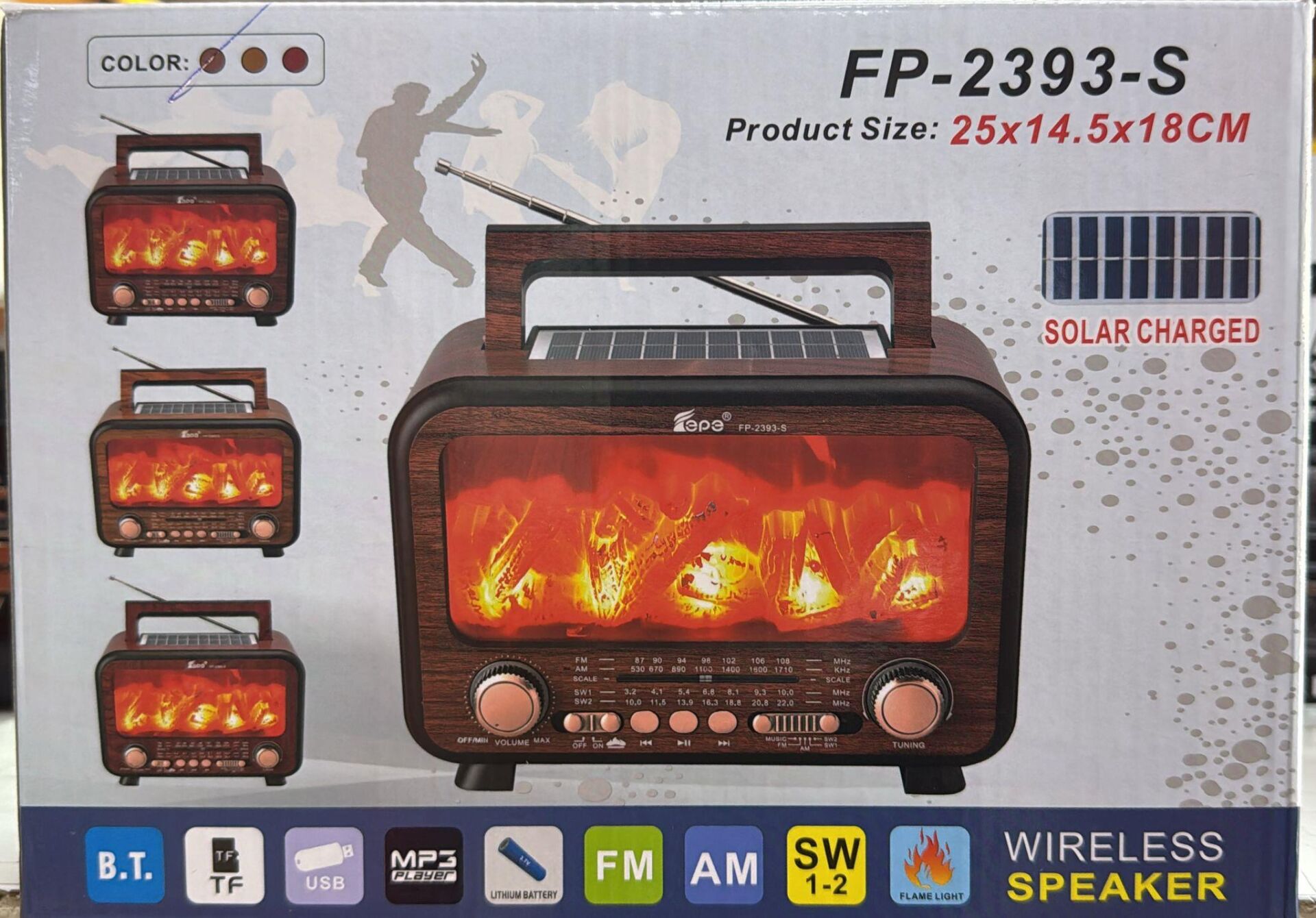 KNSTAR FP-2393-S  ŞÖMİNELİ GÜNEŞ PANELLİ BLUETOOTH USB NOSTALJİK RADYO