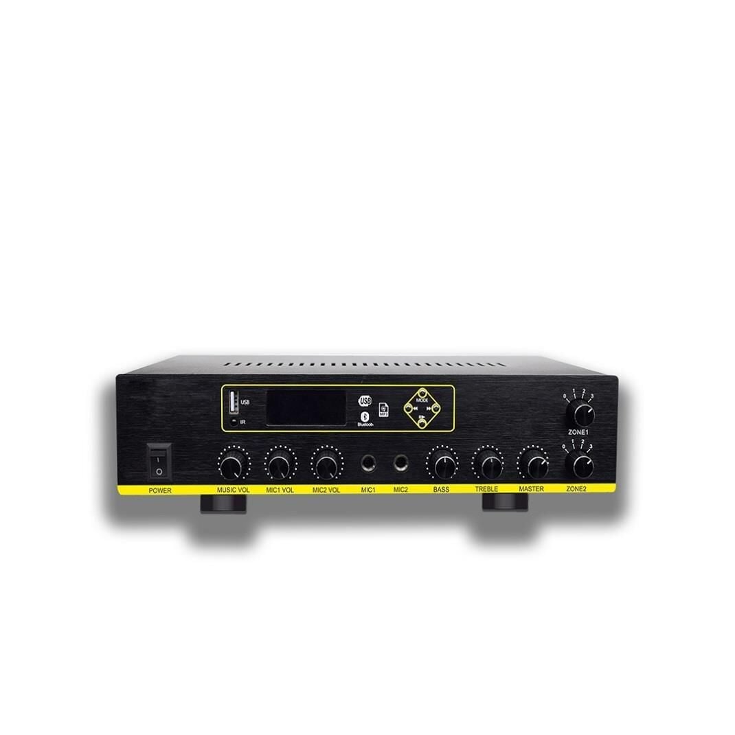 KÖNİG K-90-USB+BT 2 MİKROFON+AUX GİRİŞLİ BAS TİZ 100 WATT 2 ZONLU TRAFOLU ANFİ