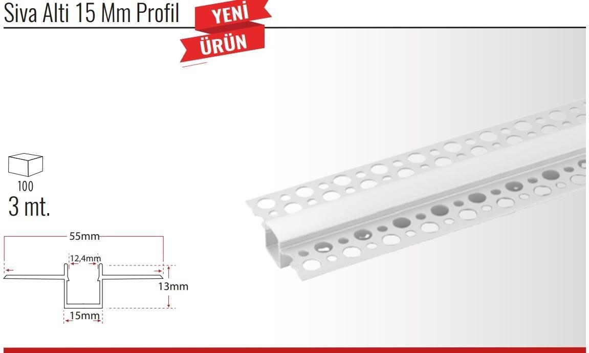 ALÇIPAN SIVA ALTI ALİMİNYUM LED PROFİLİ KAPAK DAHİL 15*13*55 YP-0015 1 BOY 3 mt FİYATIDIR