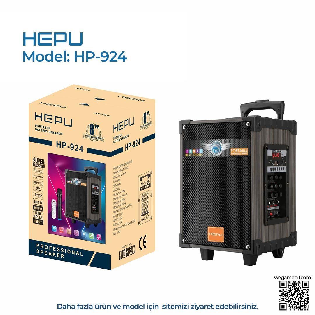 HEPU HP-924 8'' 20CM KABLOSUZ 1 EL MİKROFON BLUETOOTH ŞARJLI MÜZİK KUTUSU