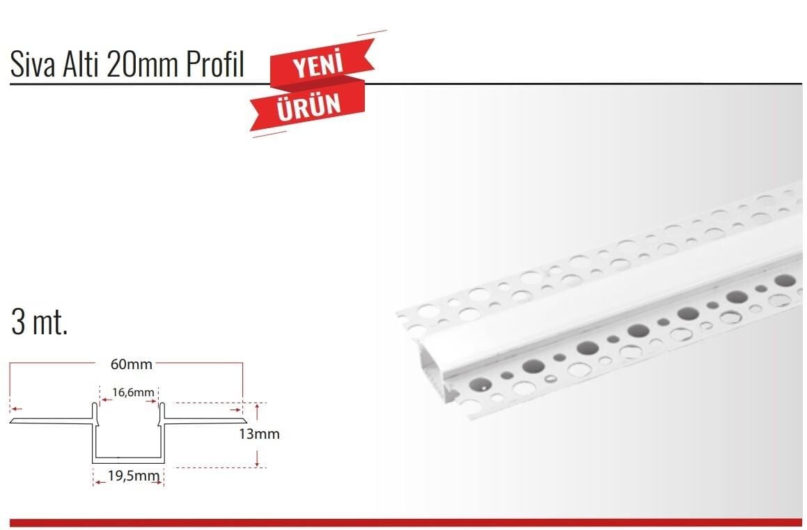 ALÇIPAN SIVA ALTI ALİMİNYUM LED PROFİLİ KAPAK DAHİL 22*13*60-1 BOY 3 mt FİYATIDIR