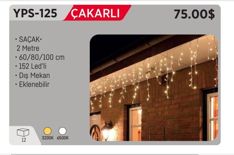 YCL YPS-125G PERDE LED AKAR 2X1 MT 60-80-100 GÜN IŞIĞI 152 LEDLİ 220 VOLT DIŞ MEKAN YILBAŞ