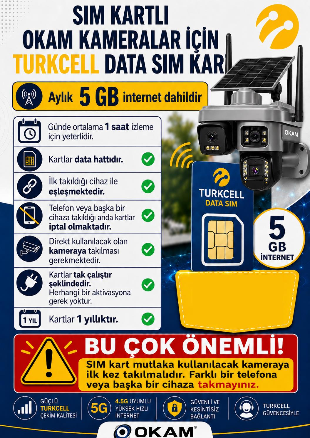 TÜRKCELL DATA KARTI AYLIK 5GB - 1 YILLIK - KAMERALAR İÇİN