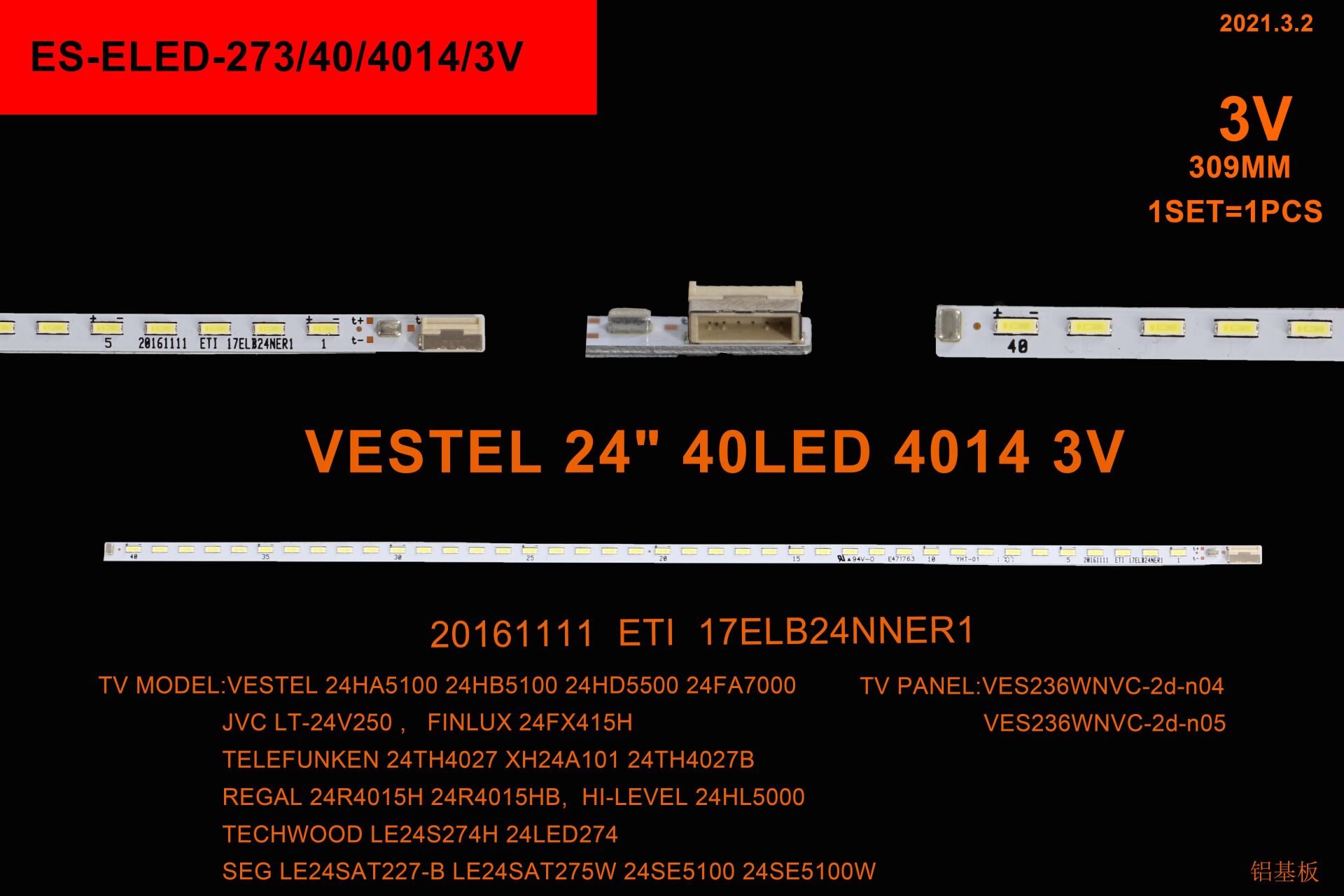 TV LED BAR 946-1 ÇUBUK-VES236WNVB-2D-N01-24TH4027-XH24A101-24HB5100B-ES-273-WİNKEL