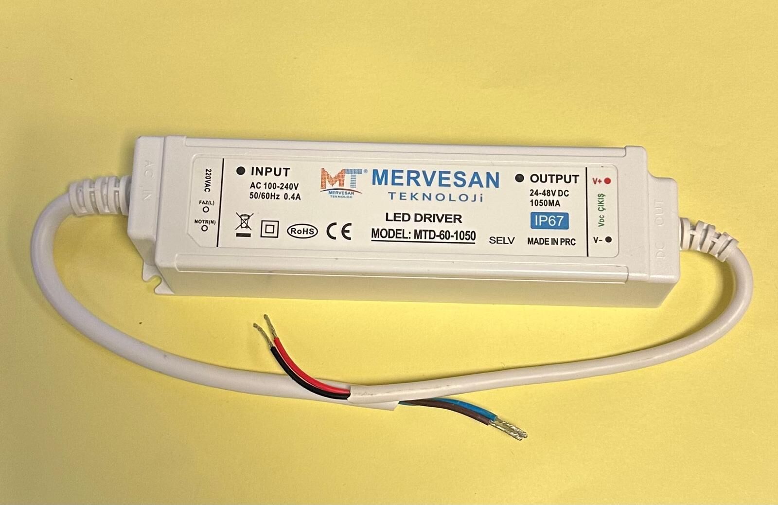MERVESAN MTD-60-1050MA ÇIKIŞ 24-48 VOLT IP 67 LED TRAFOSU