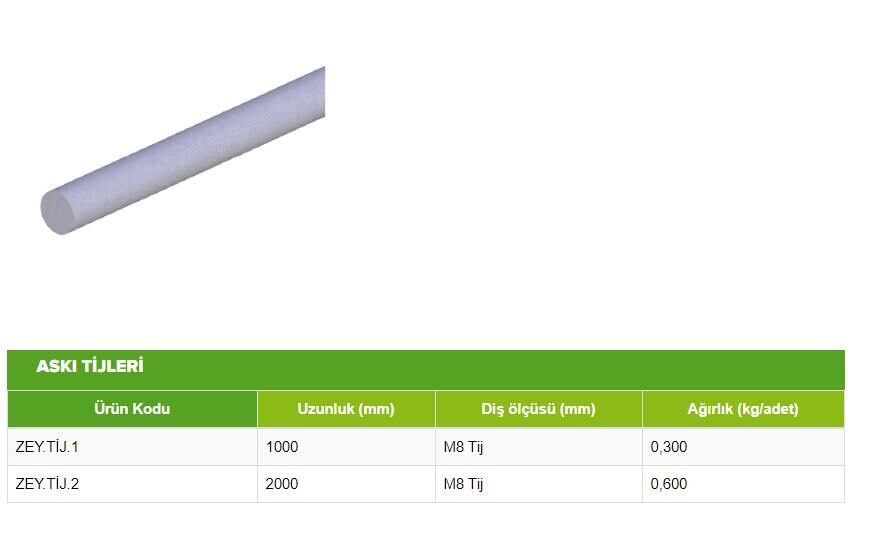 TAVA SAÇ KABLO KANALI ASKI TİJİ BOY 1 METRE M8