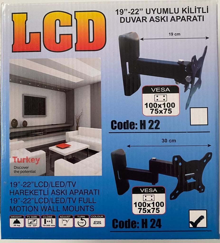 TV ASKI APARATI H 24 INÇ ÇİFT KOLLU HARAKETLİ DUVAR TİPİ