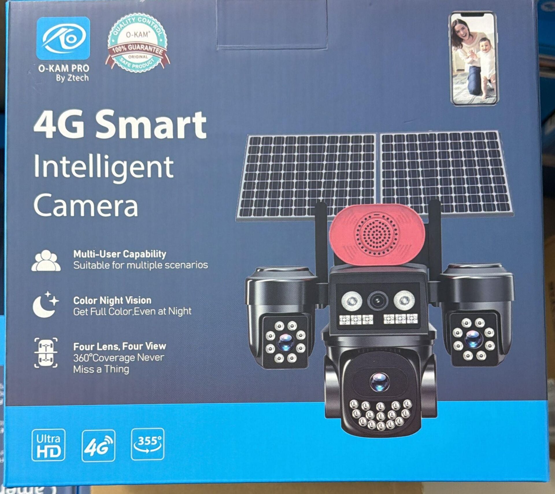 O-KAM OK-331 4 LENS ÇİFT PANEL 24SAAT ÇALIŞMA ÇAKARLI 4G SİM KARTLI IP KAMERA