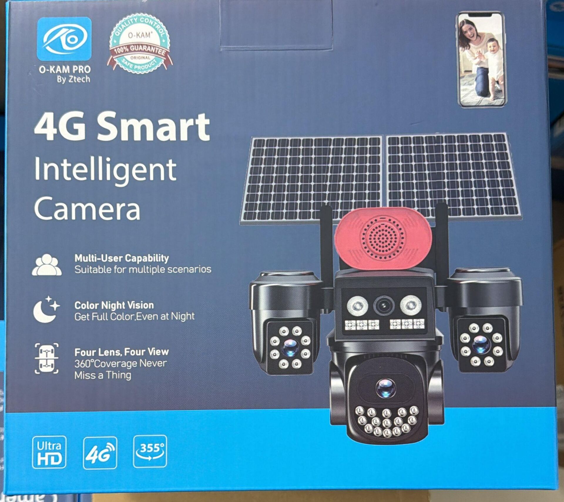 O-KAM OK-331 4 LENS ÇİFT PANEL 24SAAT ÇALIŞMA ÇAKARLI 4G SİM KARTLI IP KAMERA