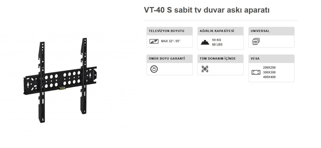 TV ASKI APARATI 32-55 İNÇ SABİT 10X45 CM VONTECH VT 40S