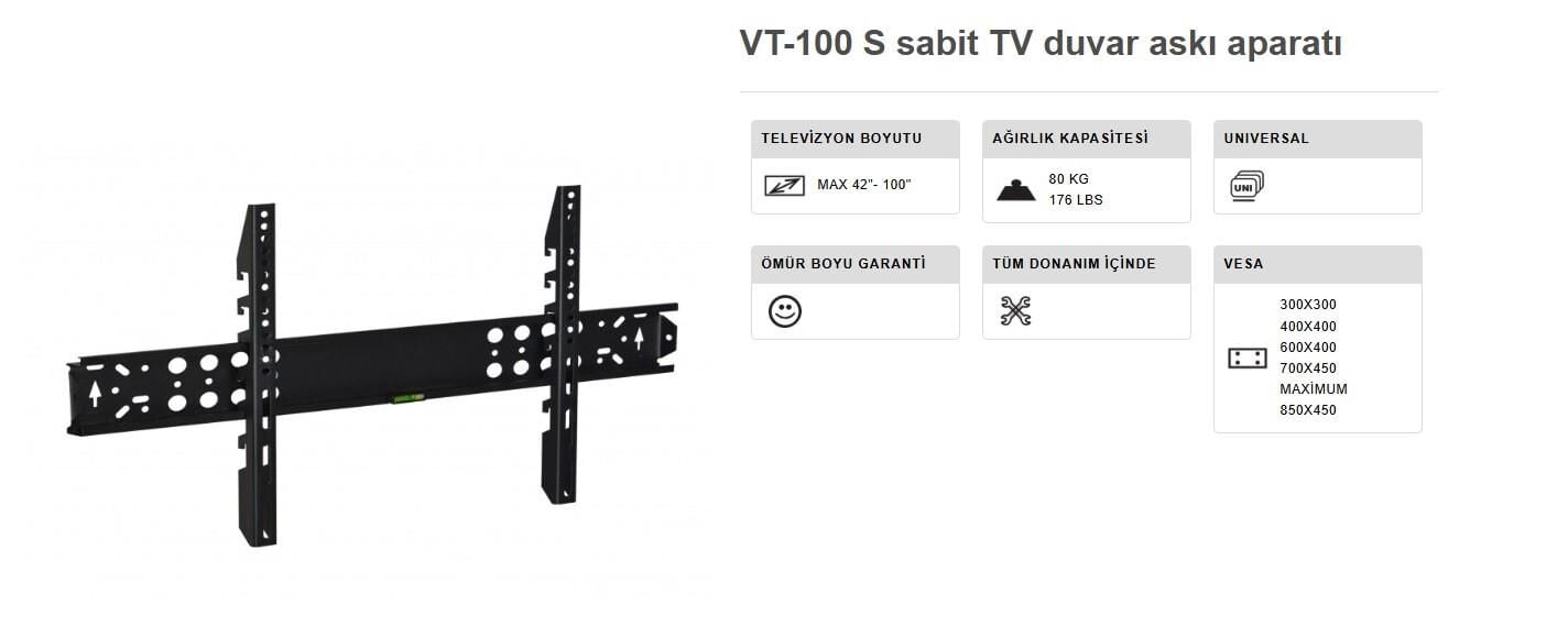 TV ASKI APARATI 42-100 İNÇ SABİT 10X90 CM VONTECH VT 100S