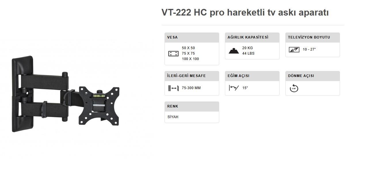 TV ASKI APARATI 10-27 INÇ ÇİFT KOLLU HAREKETLİ DUVAR TİPİ VONTECH VT 222 HC PRO